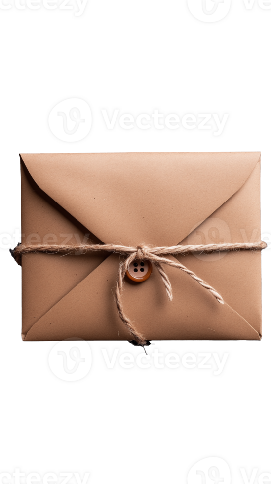 Brown envelope tied with twine and button on transparent background png