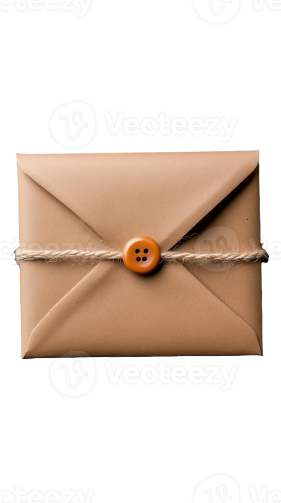 Brown envelope with button closure and twine on transparent background png