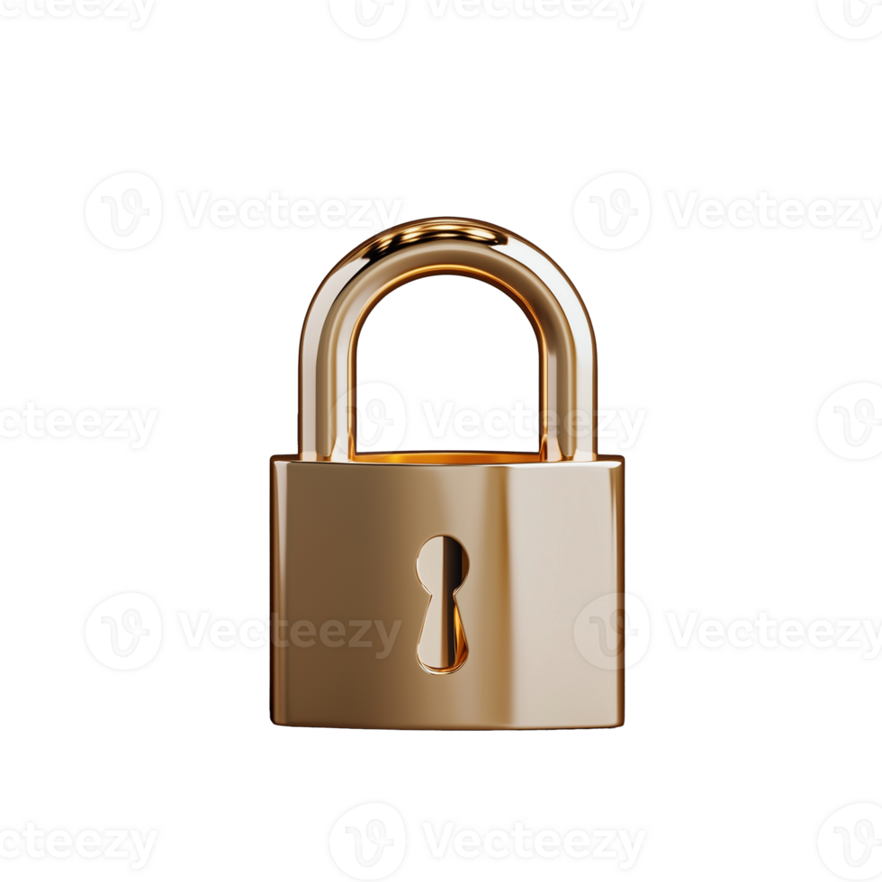 Golden padlock icon with shiny surface and detailed keyhole design on transparent background png