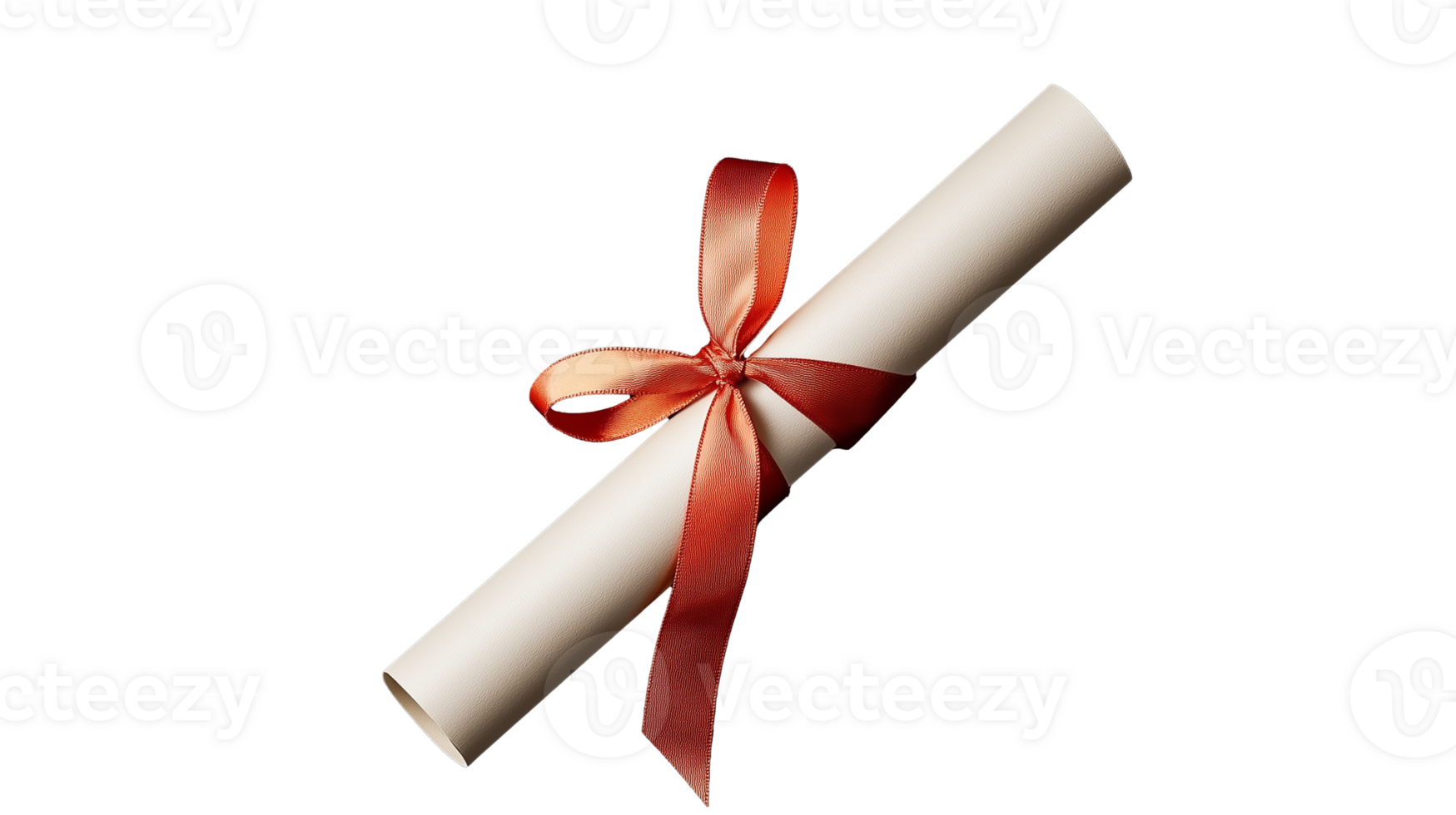Diploma scroll with red ribbon, rolled parchment, elegant design, certificate representation, graduation symbol on transparent background png