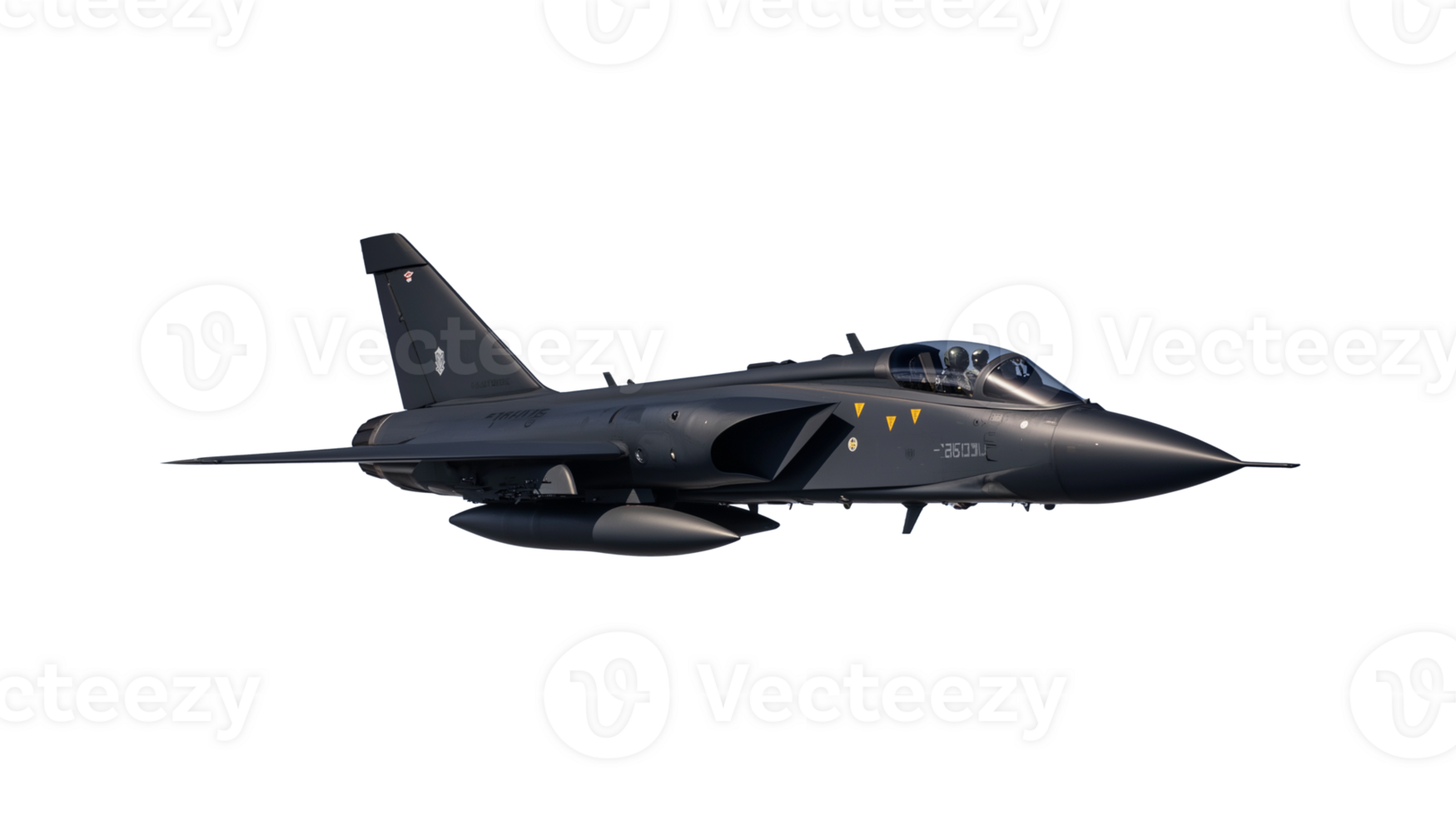 Military fighter jet in dynamic flight pose on transparent background png