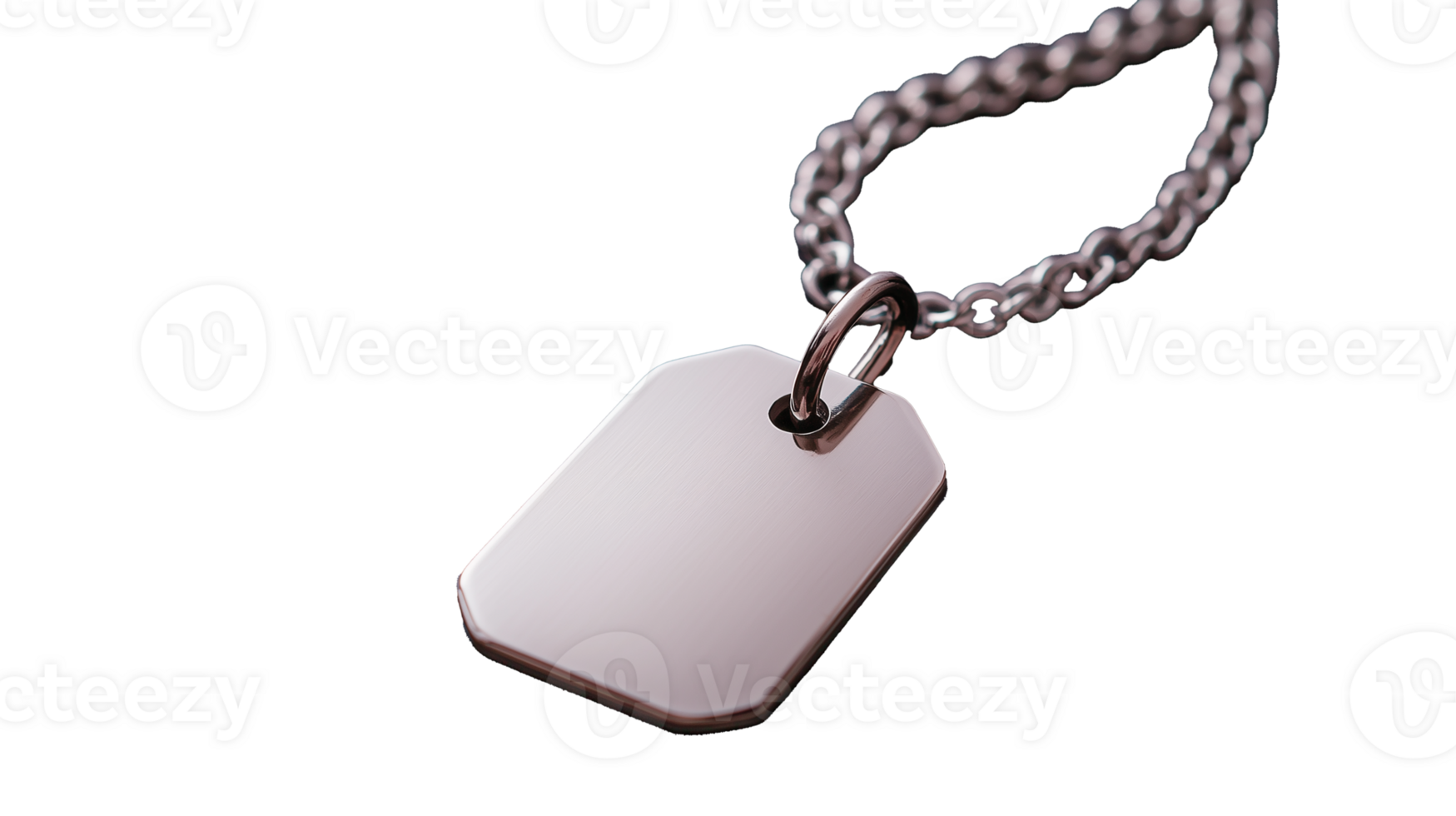 Silver military dog tag with chain hanging on transparent background png
