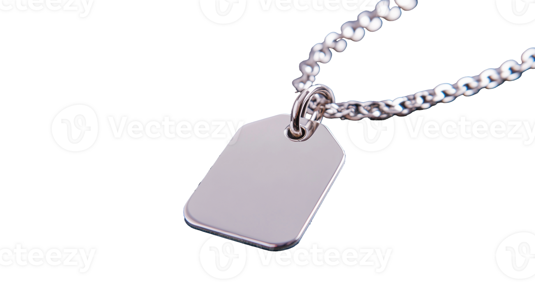 Silver blank tag pendant with chain on transparent background png