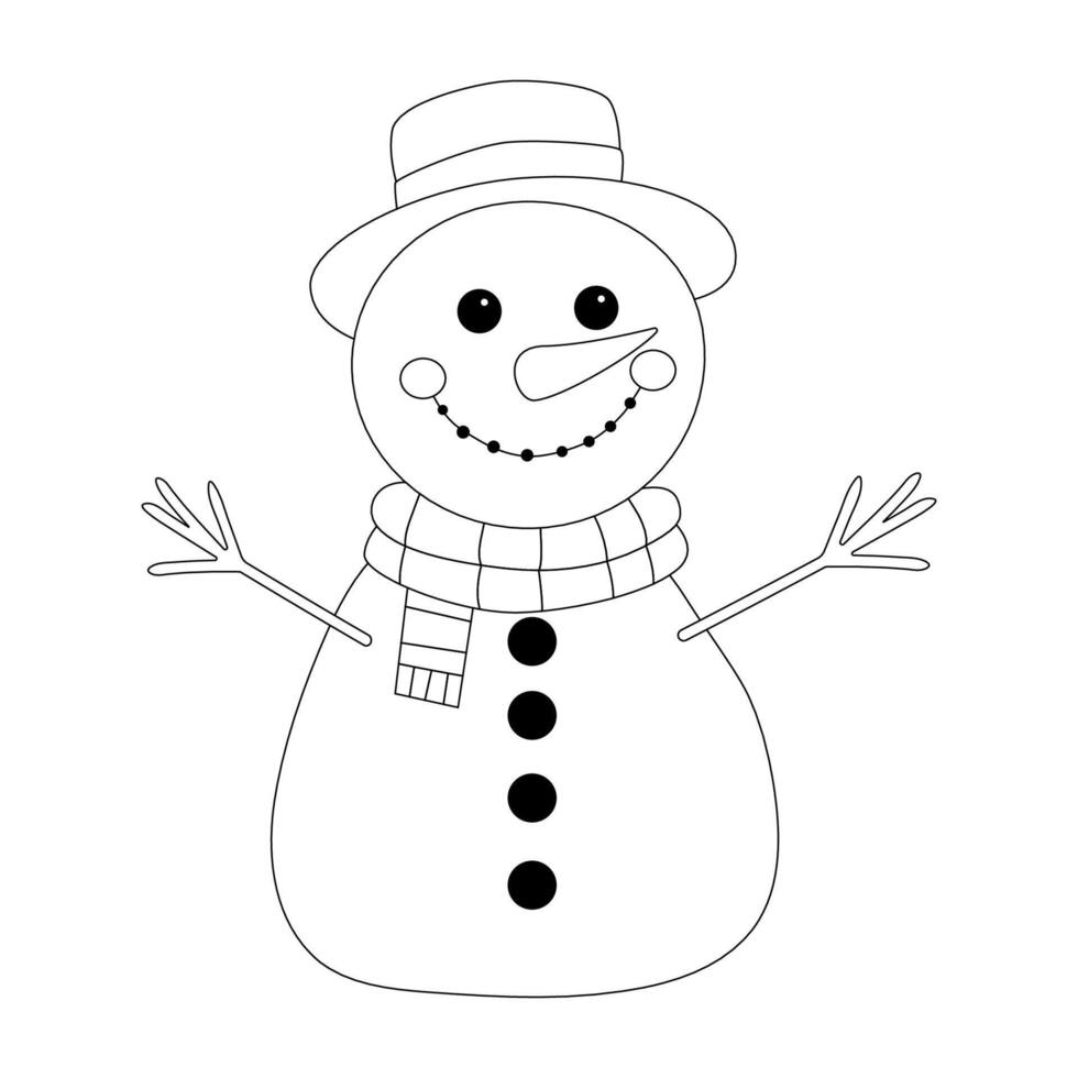A cheerful snowman in a scarf and hat.Contour coloring. The symbol of winter, Christmas, New Year vector