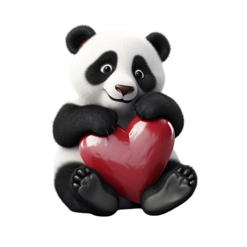 Cute Panda With Heart Animal 3d Rendering png