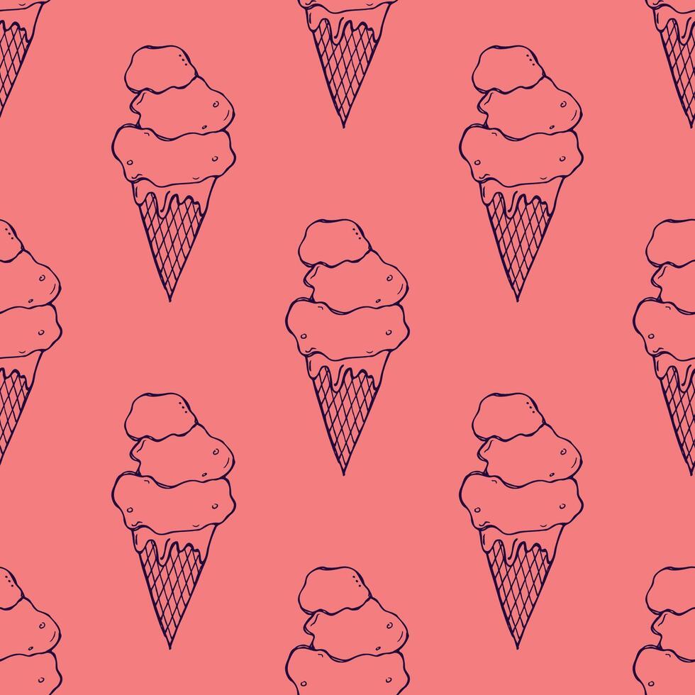 Seamless pattern with ice cream doodle for decorative print, wrapping paper, greeting cards, wallpaper and fabric vector