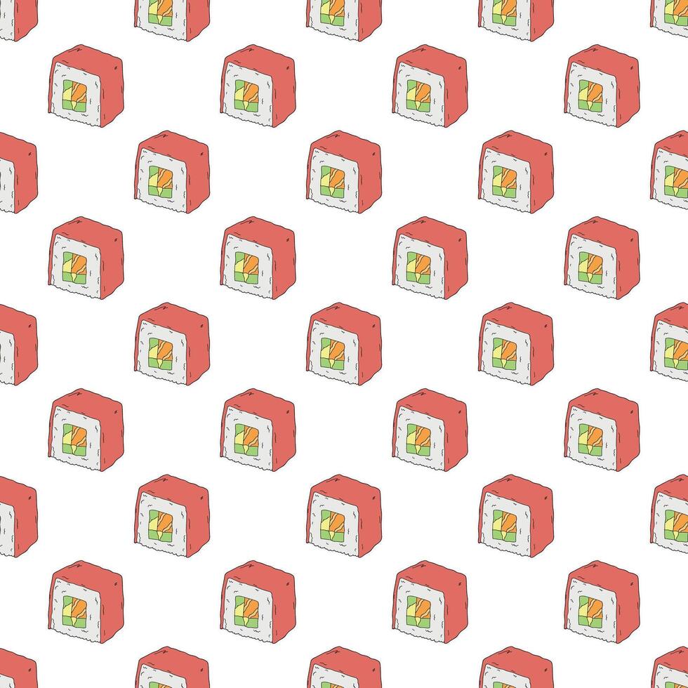Seamless pattern with sushi roll for decorative print, wrapping paper, menu, wallpaper and fabric vector