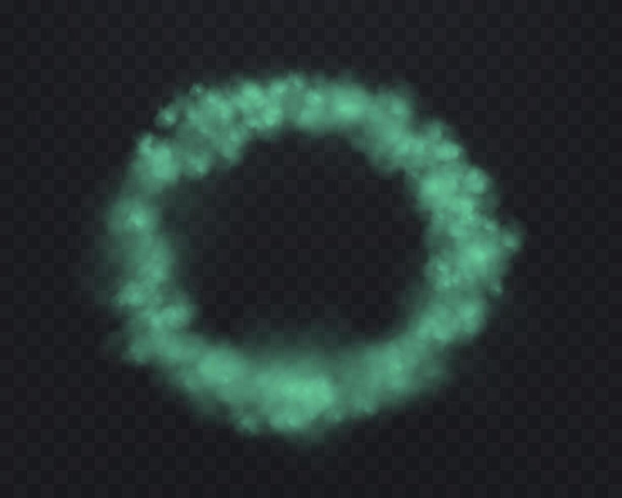 Realistic green smoke circle or haze. Magic fog, vapor. illustration. vector