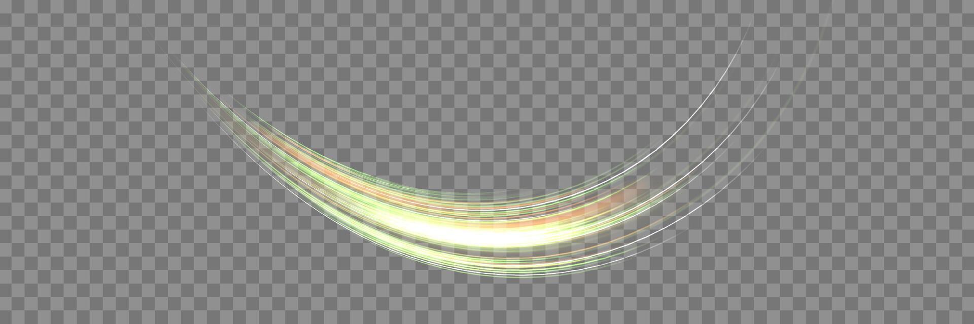 Glowing green lines. Neon realistic energy speed. Abstract light effect vector