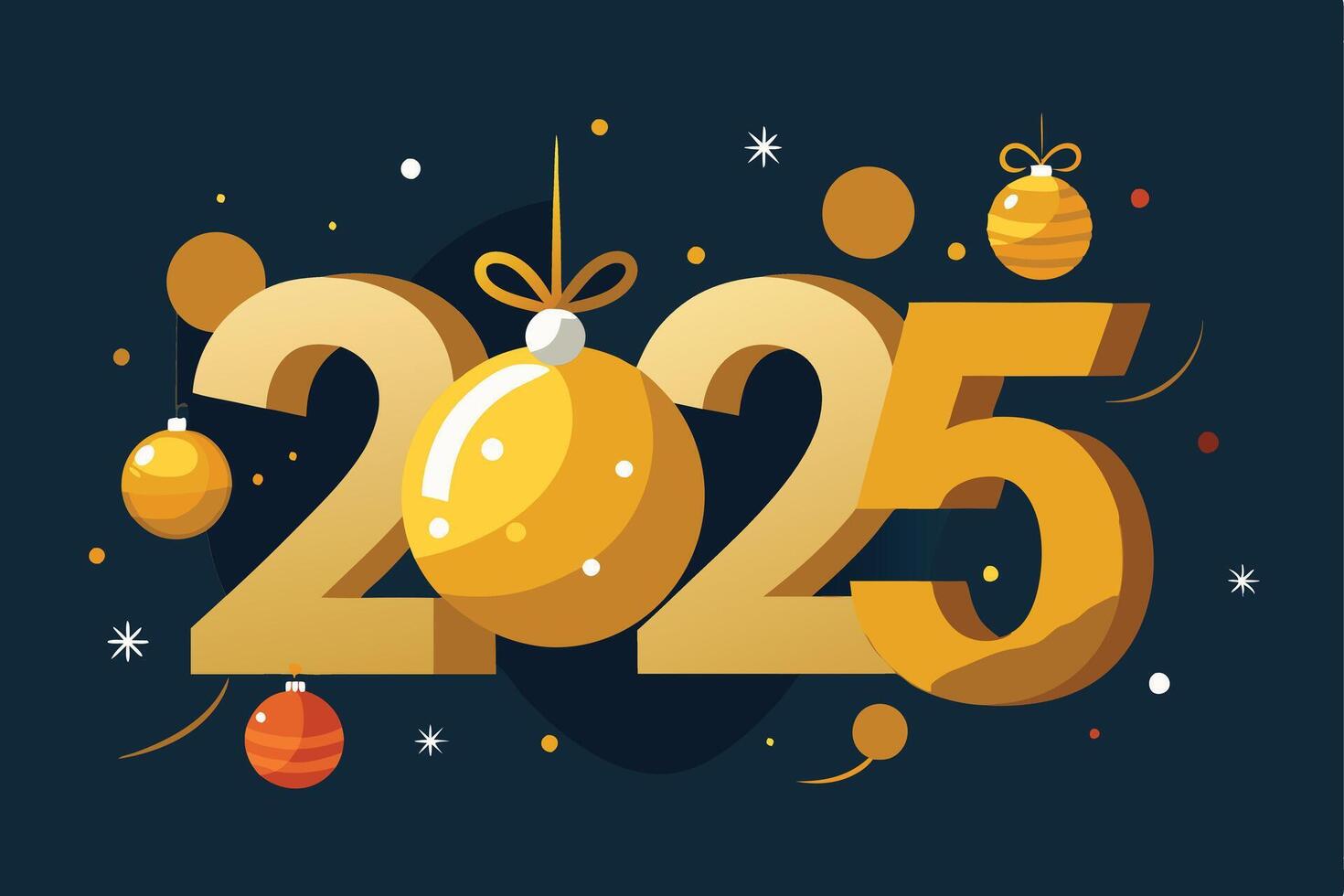 Sparkling Gold 2025 Surrounded by Christmas Decorations vector