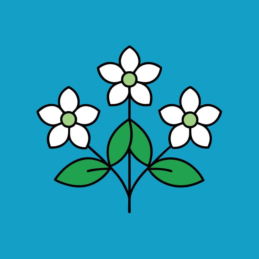 Simple White Flowers, Green Leaves, Floral Design, Nature, Botany, Spring, Summer, Bloom, Plant, Ill vector