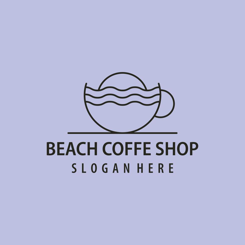 Beach Coffee Logo line art icon illustration Design, or Beach Cafe Coffee Shop Logo Design vector