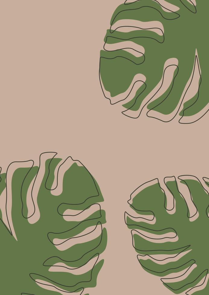 Botanical illustration wall art , Tropical Foliage line art drawing with plant tropical monstera leaf pattern, Minimal and natural wall art. vector