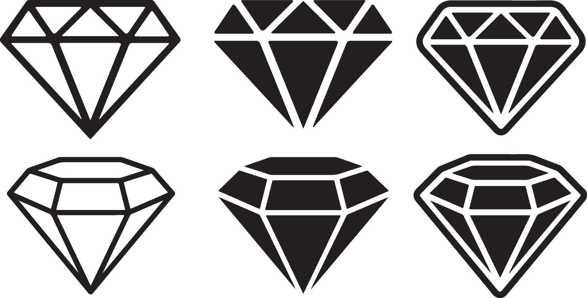 Adobe Pixel perfect icon set of diamonds, gems, different diamond cuts. Simple thin line icons, flat illustrations. Isolated on white, transparent background vector