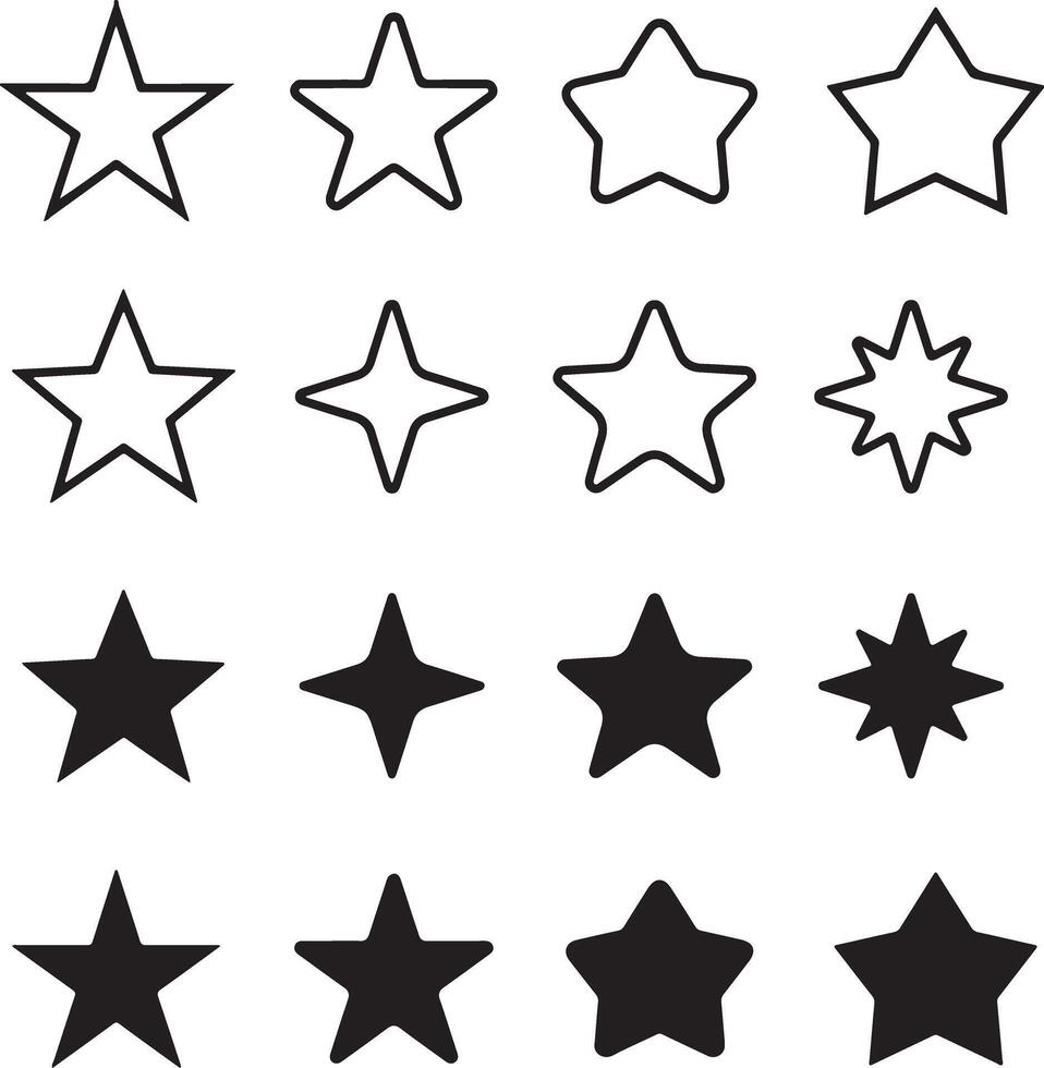 Icon set about star rating, stars with different shapes. Thin line icons, flat illustrations, isolated on white, transparent background vector