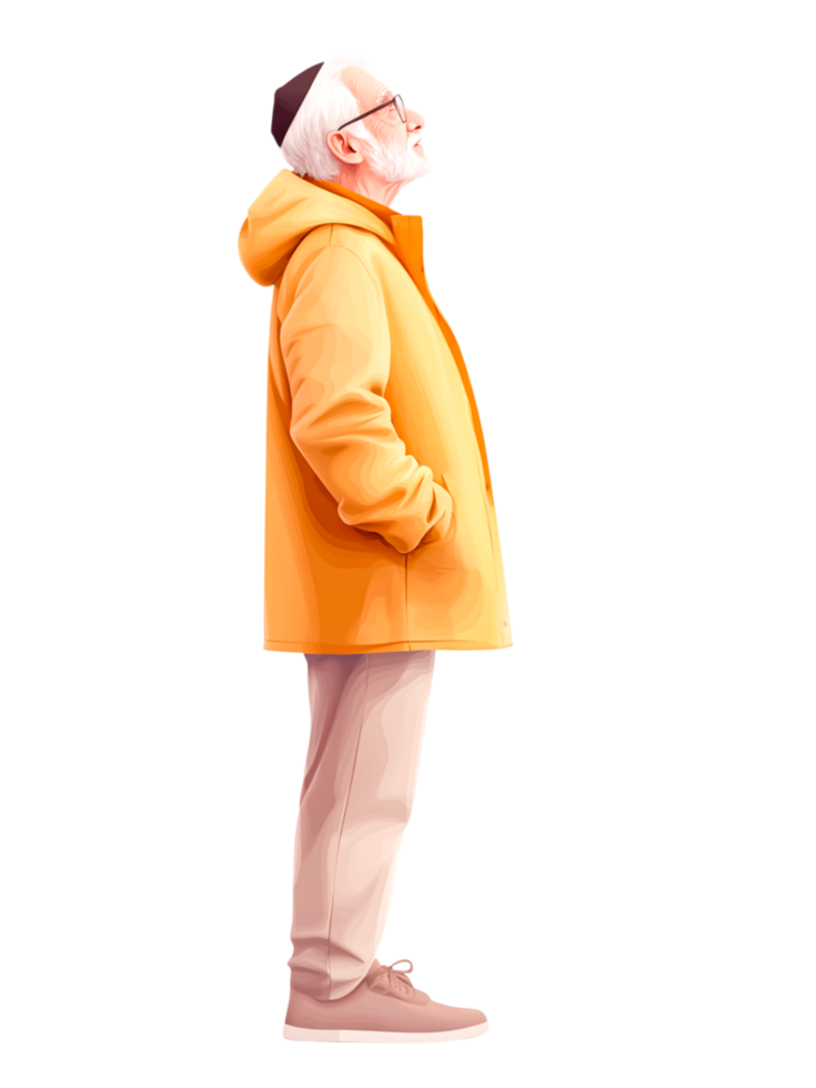 Elderly Man in Orange Jacket Profile View png