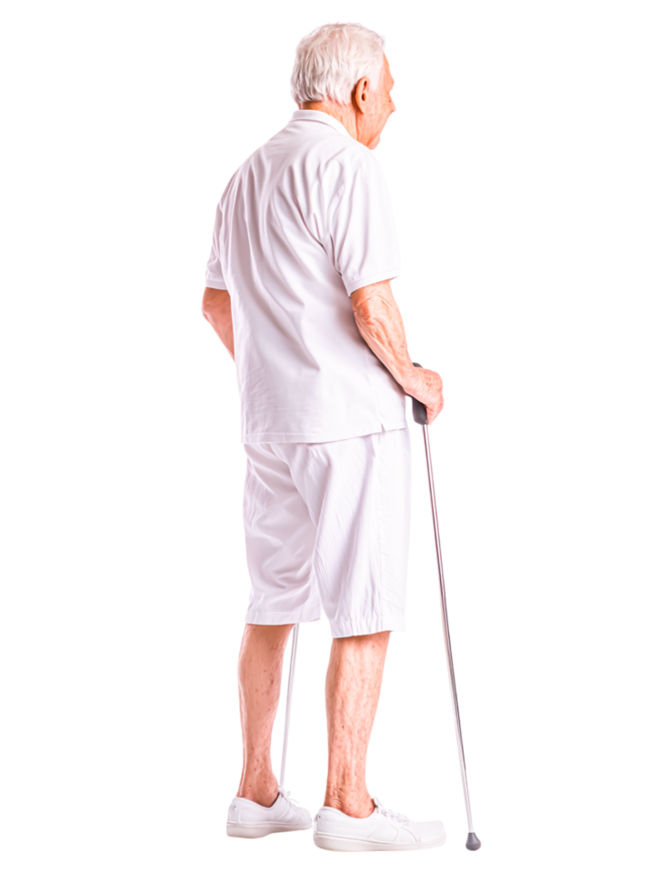 Elderly Man Standing with Cane in Casual Attire png