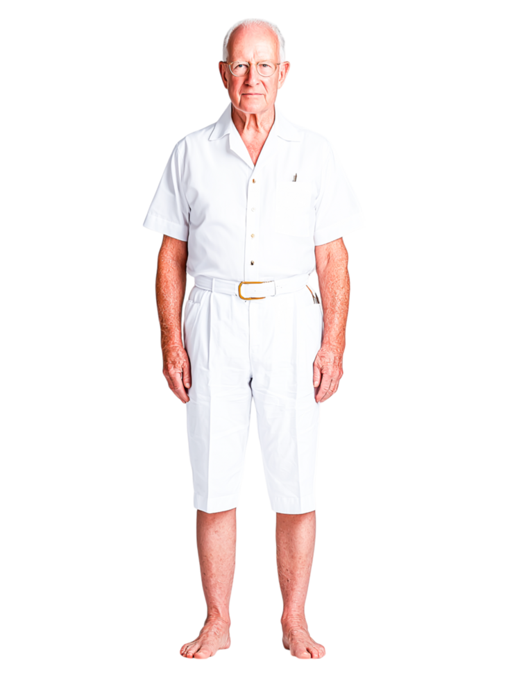 Senior Man in White Summer Outfit Standing Confidently png