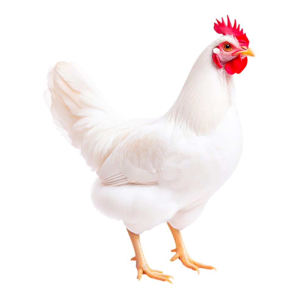 Bright White Chicken Standing Proudly in Profile png