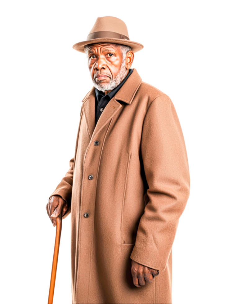Elderly Man in a Stylish Overcoat and Hat png