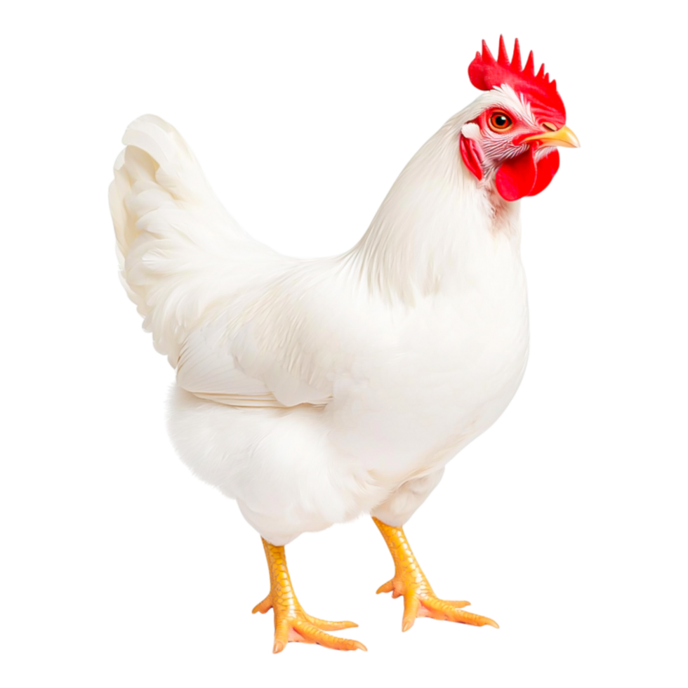 White Hen with Bright Red Comb Standing Proudly png