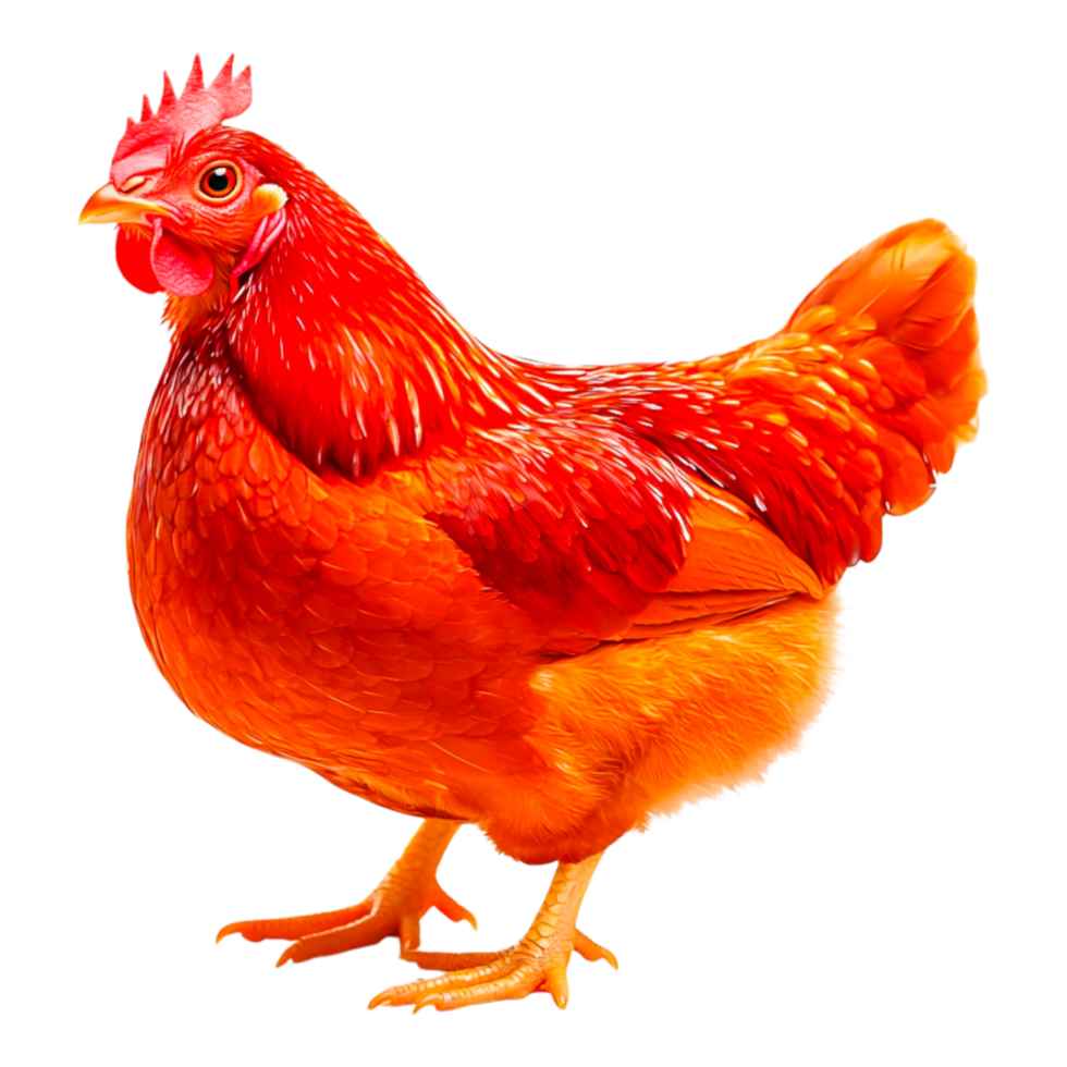 Vibrant Red Chicken with Detailed Feathers png