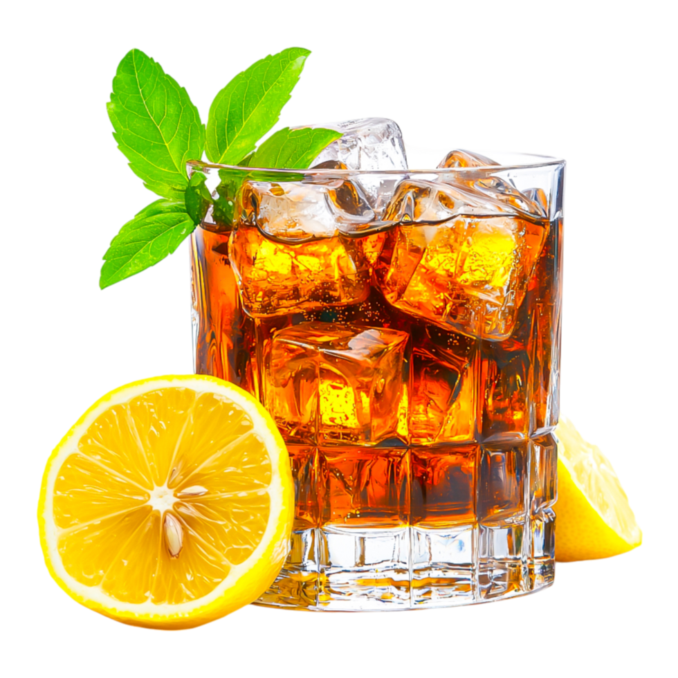 Refreshing Cocktail with Lemon and Mint Garnish png