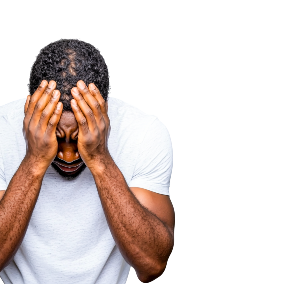 Man Expressing Stress and Frustration in Portrait png