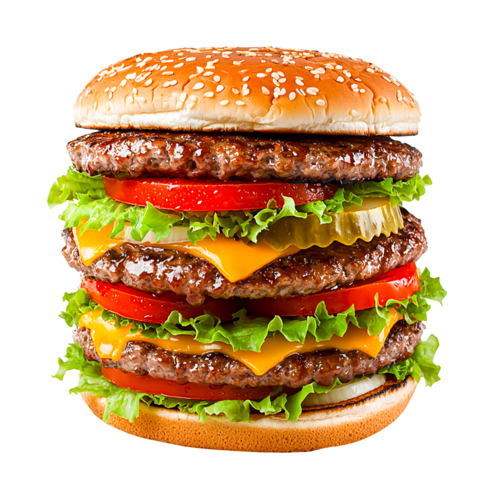 Delicious Layered Cheeseburger with Fresh Ingredients png