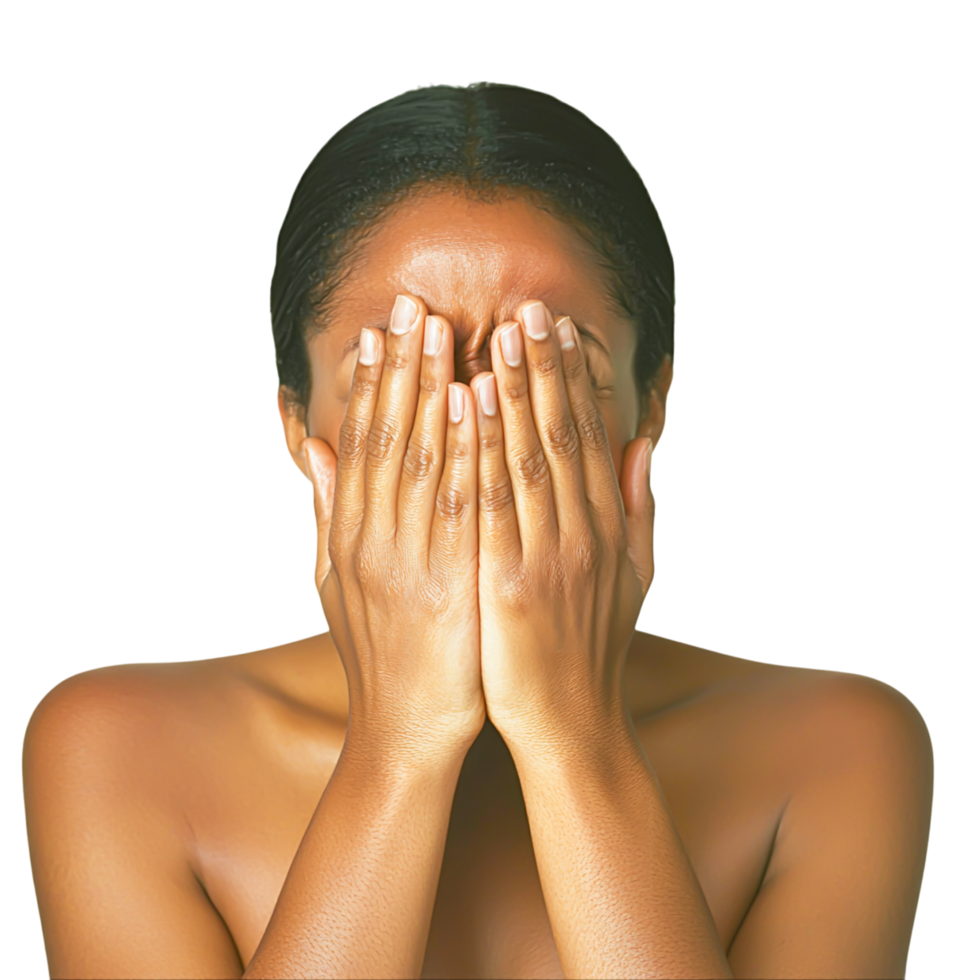 Woman Hiding Face with Hands in Emotional Moment png