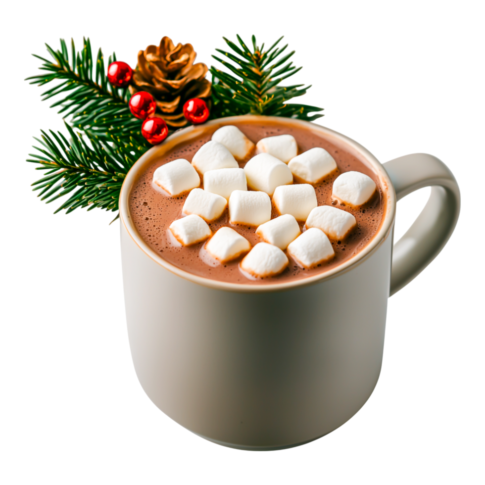Cozy Hot Chocolate with Marshmallows and Christmas Decor png