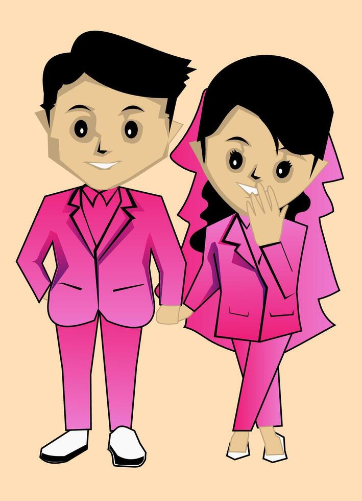 A cartoon couple in pink suits vector