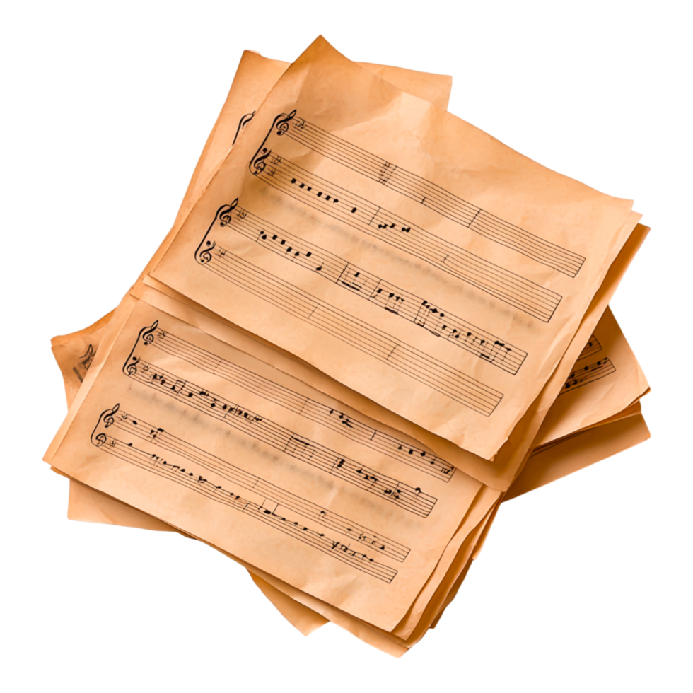 Vintage Musical Score Sheets on Crumpled Aging Paper png