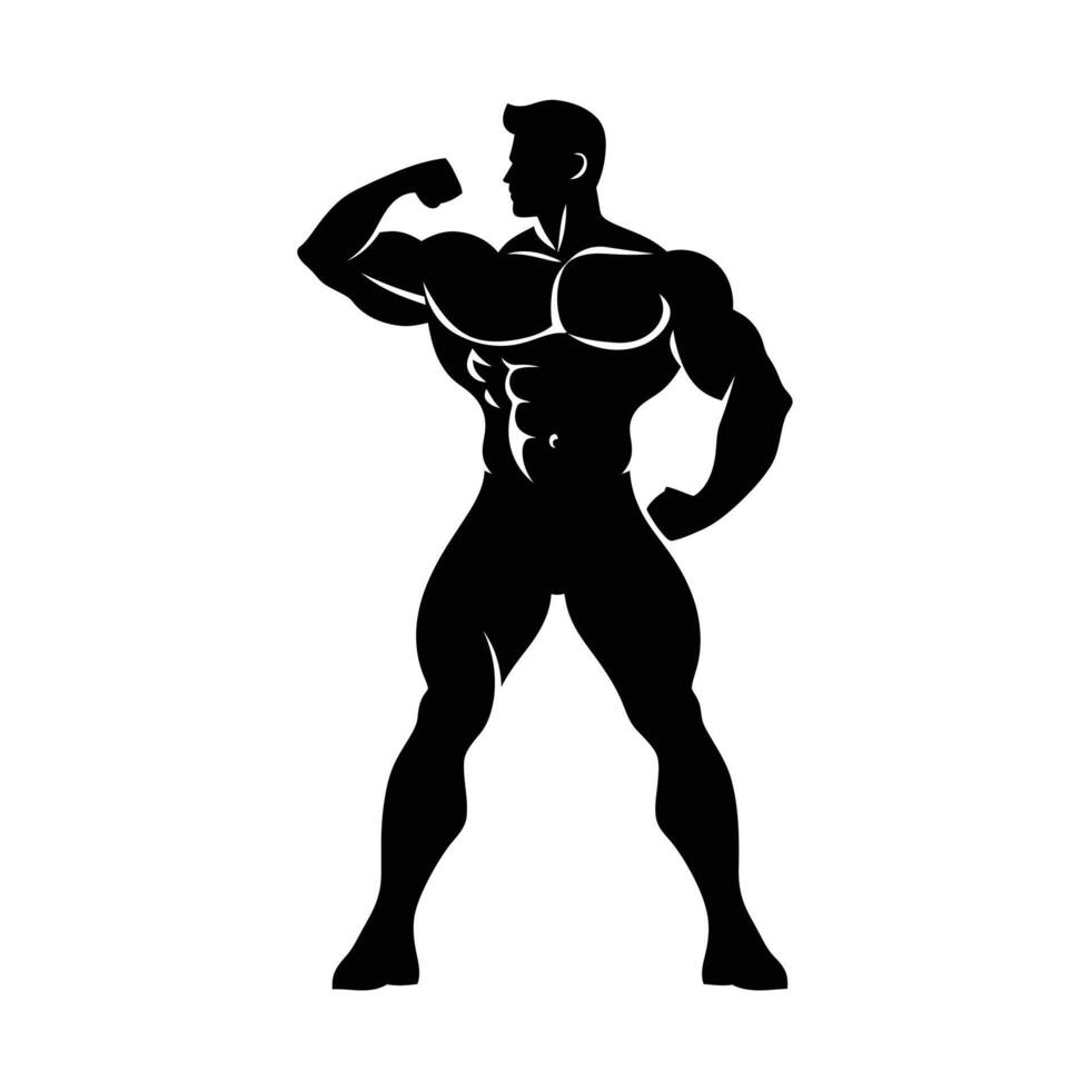 Bodybuilder Silhouette Art - Muscular Sport Man with Strong Arms on White Background Illustration vector