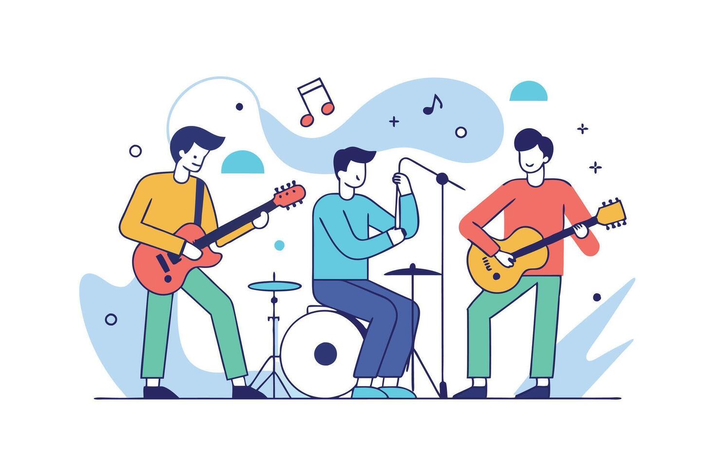 Fun Cartoon Band Illustration - Jamming Friends with Music, Instruments, and Cheerful Party Design vector