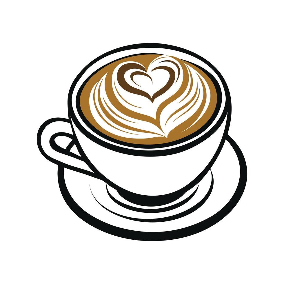 Heart Latte Art Coffee Cup - Top View Minimalist Design for Beverage and Cafe Illustration vector