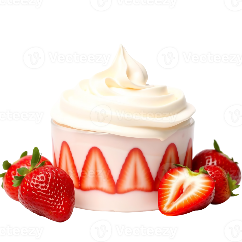 Creamy frozen yogurt with fresh strawberries. png