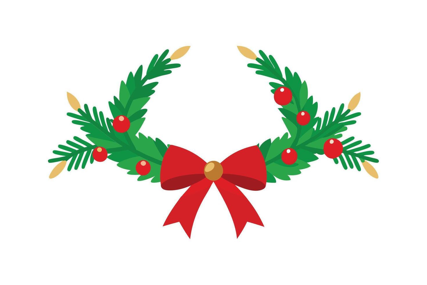 Realistic Christmas Tree Garland - Festive Pine Branches with Red Bows and Ribbons for Holiday Art vector
