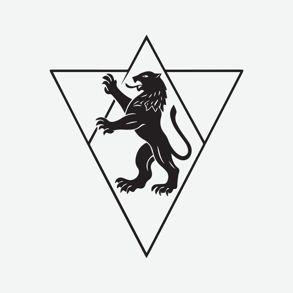A black and white logo with a lion in the middle vector