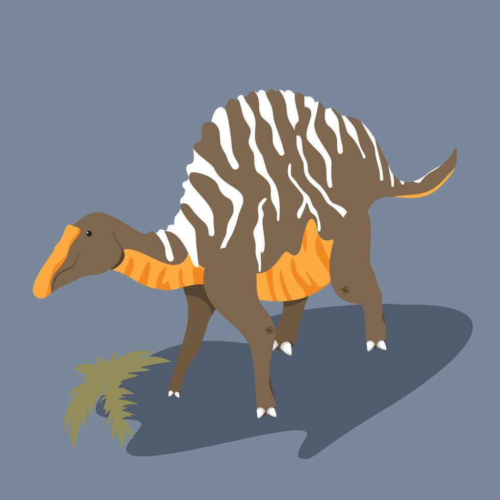 Ouranosaurus Herbivore Duck-billed, has a sail on its back, lives in wetlands vector