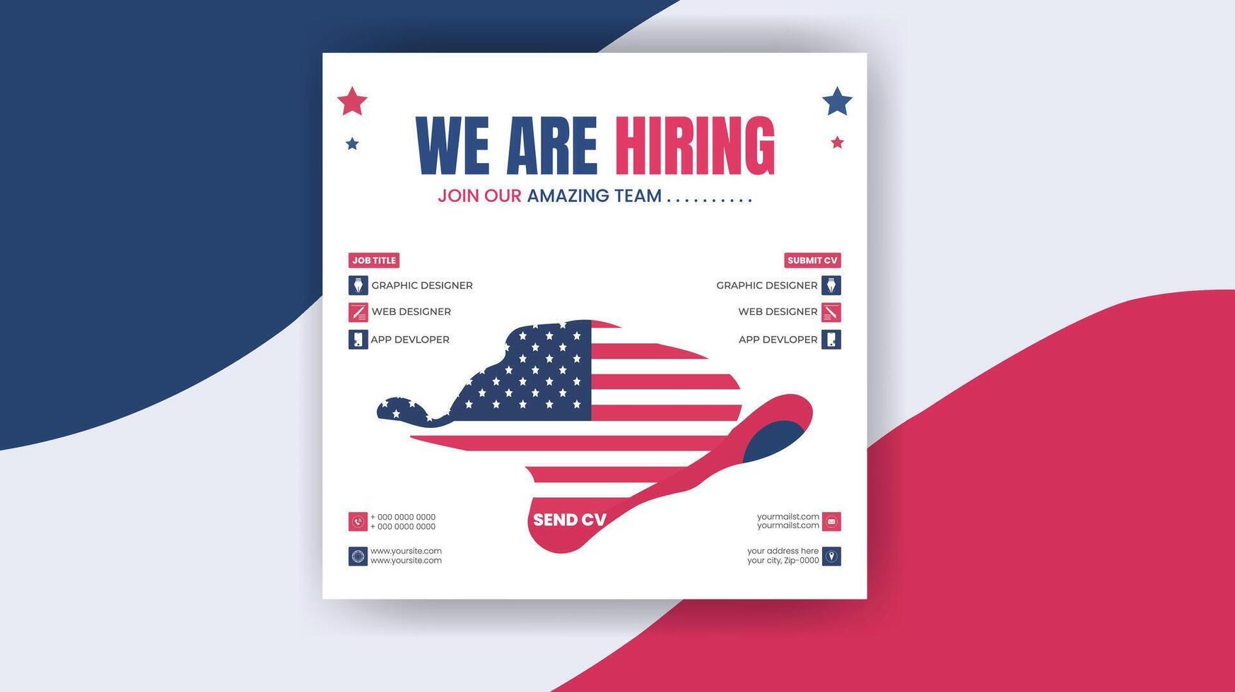 We are hiring poster with an american flag vector