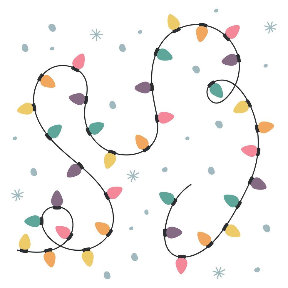 Christmas Lights Garland Illustration, Bright and colorful Christmas lights garland illustration in a playful flat design style vector