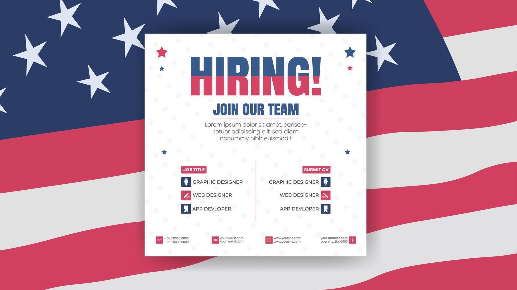 Hiring poster with american flag background vector