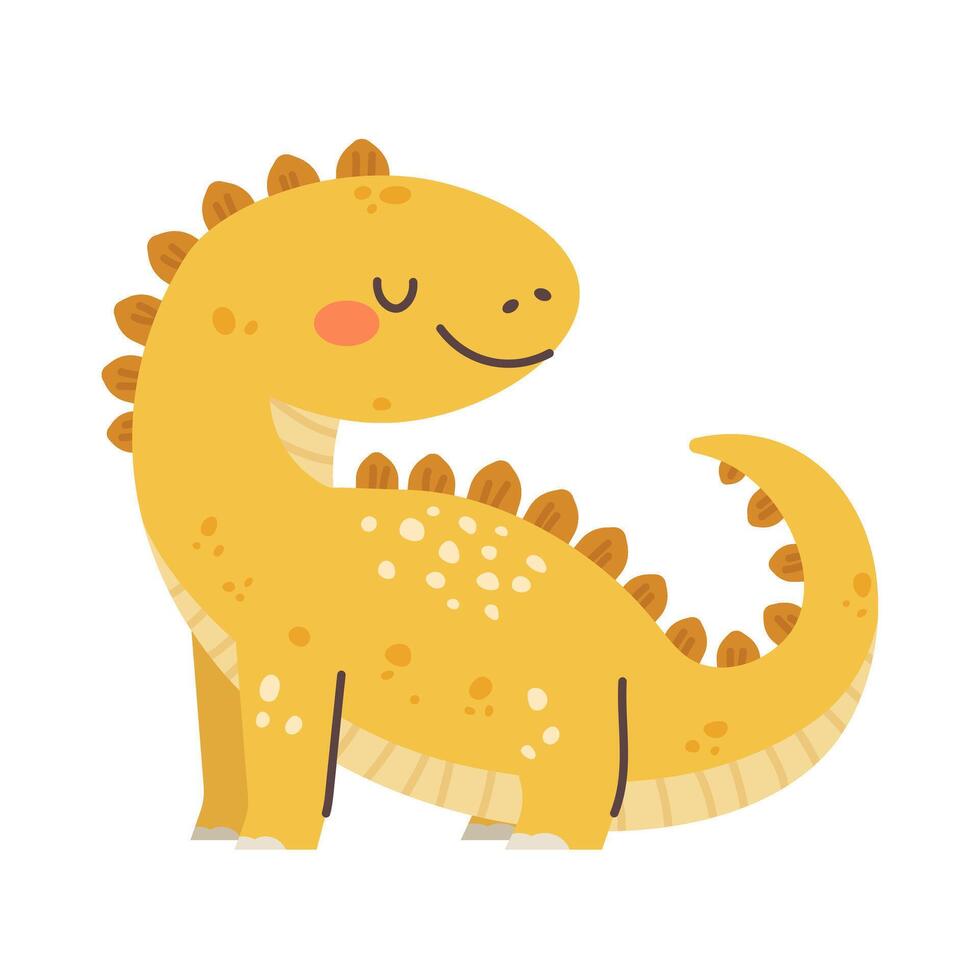 Cute yellow dinosaur on white background. Drawing dinosaur for children. character vector