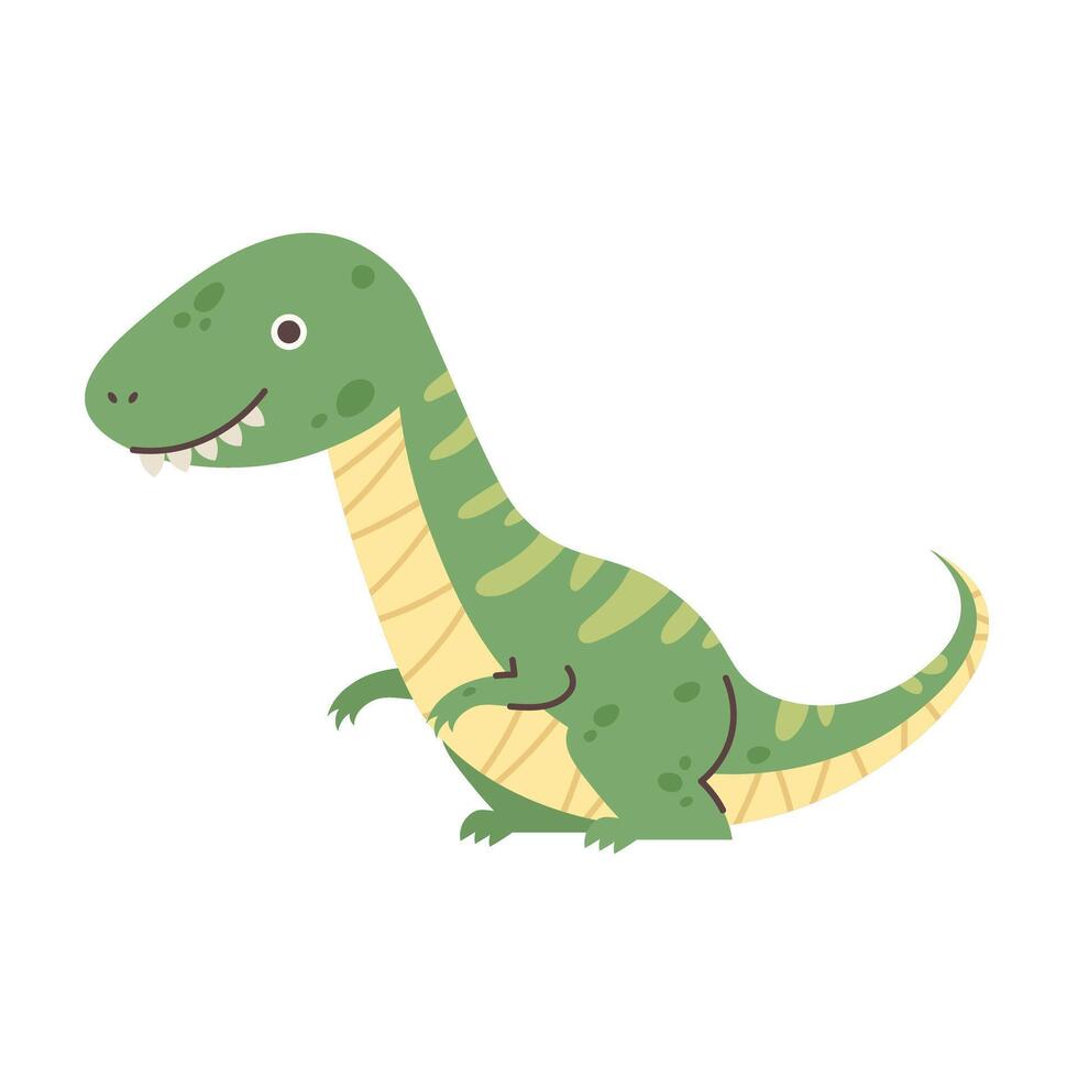 Cute green tyrannosaurus on white background. Drawing dinosaur for children. character vector