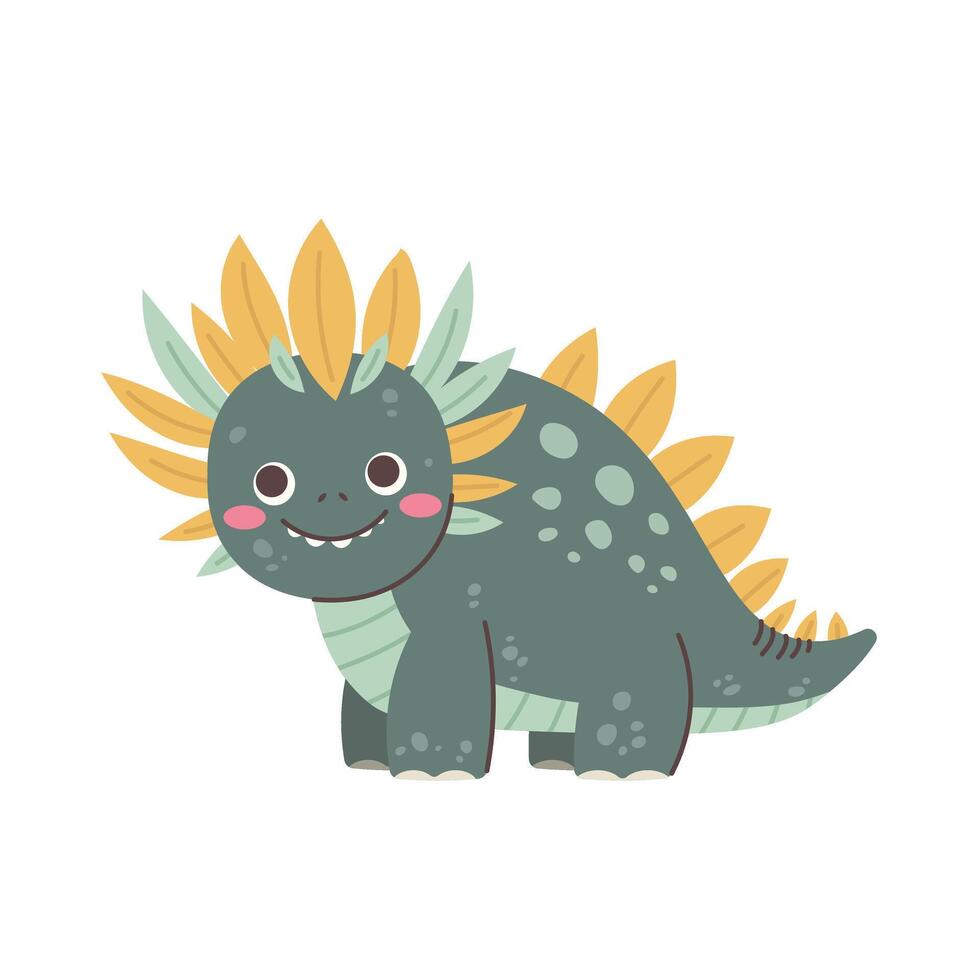 Cute fictional dinosaur on white background. Drawing dinosaur for children. character vector