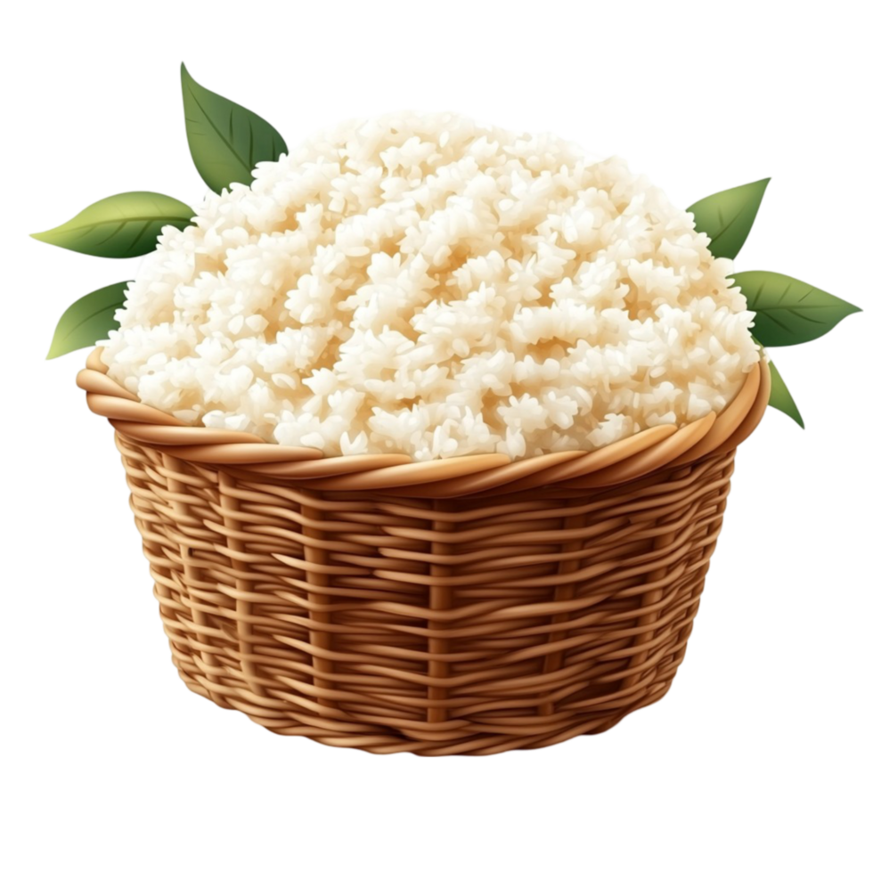 Rice in Basket with Leaves png