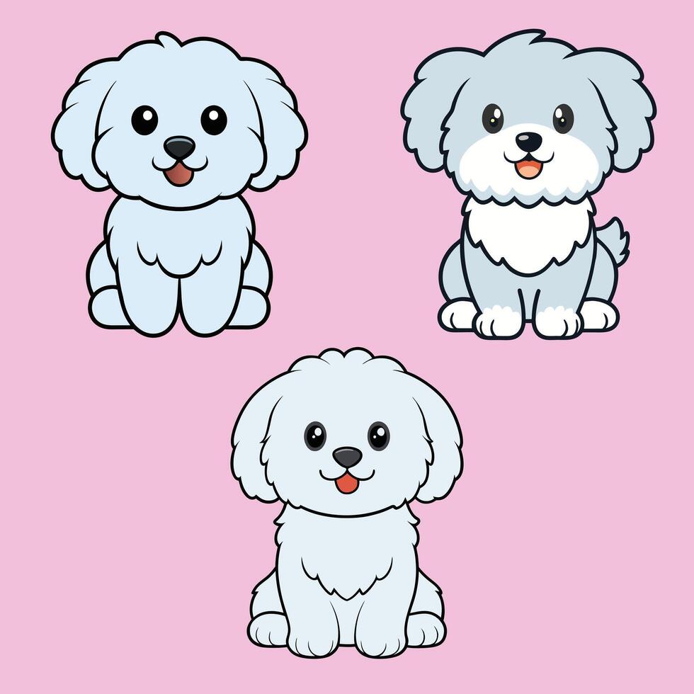 Collection of Cute Bolognese Dog Clipart illustration vector