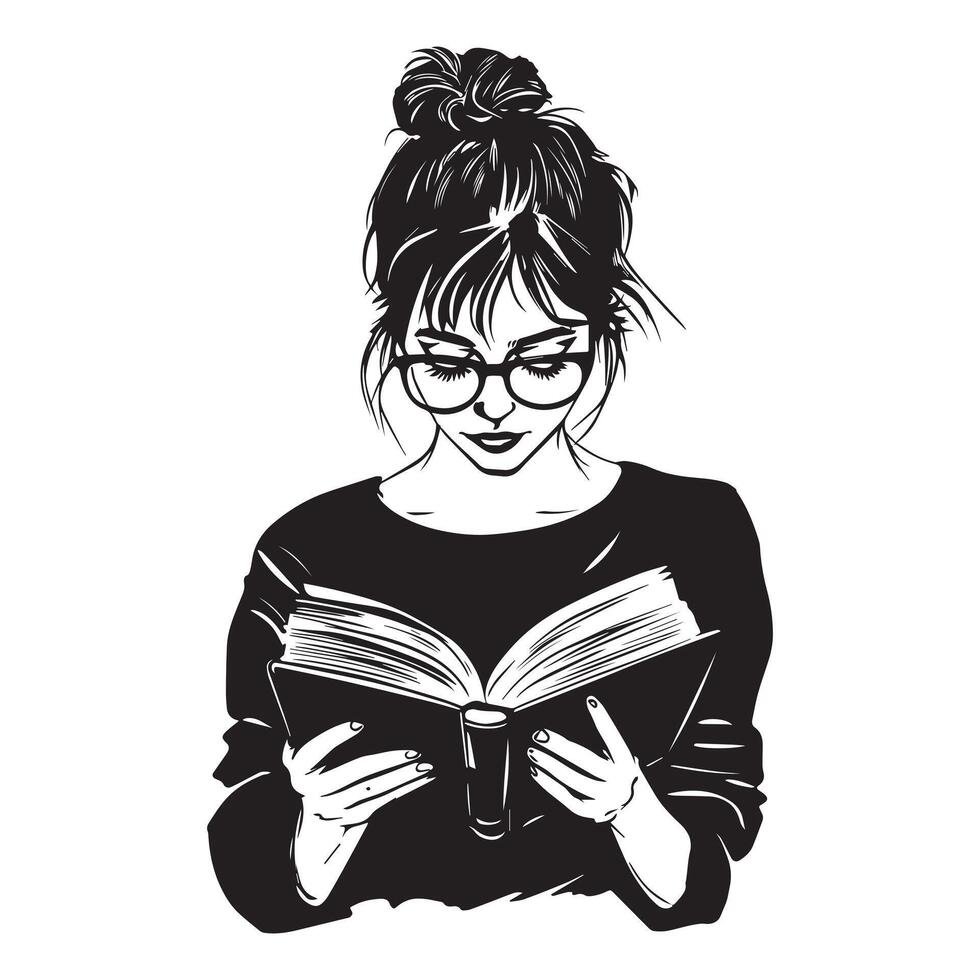 Literary Escape Girl Reading Book Silhouette vector