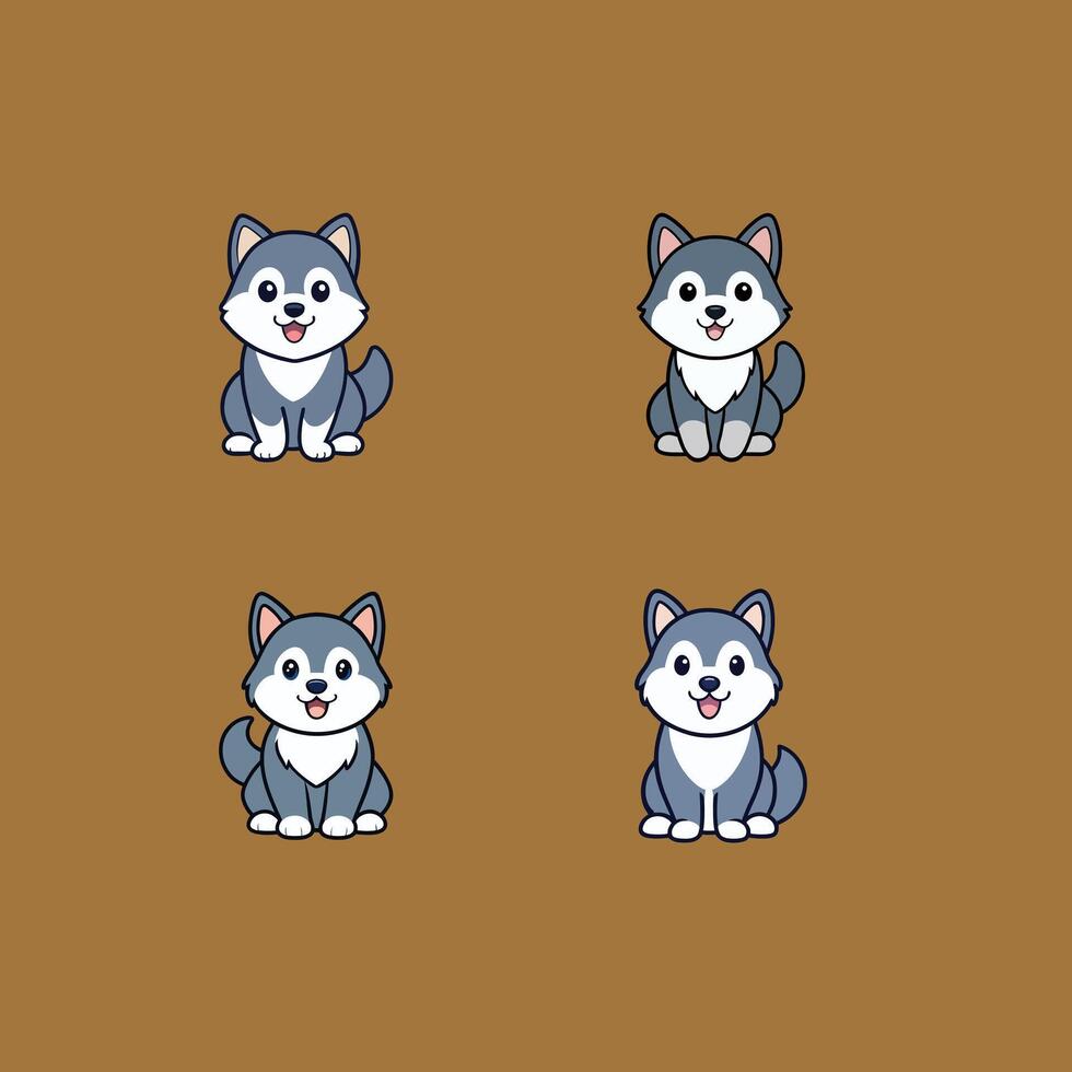 Collection of Alaskan Malamute Isolated illustration vector